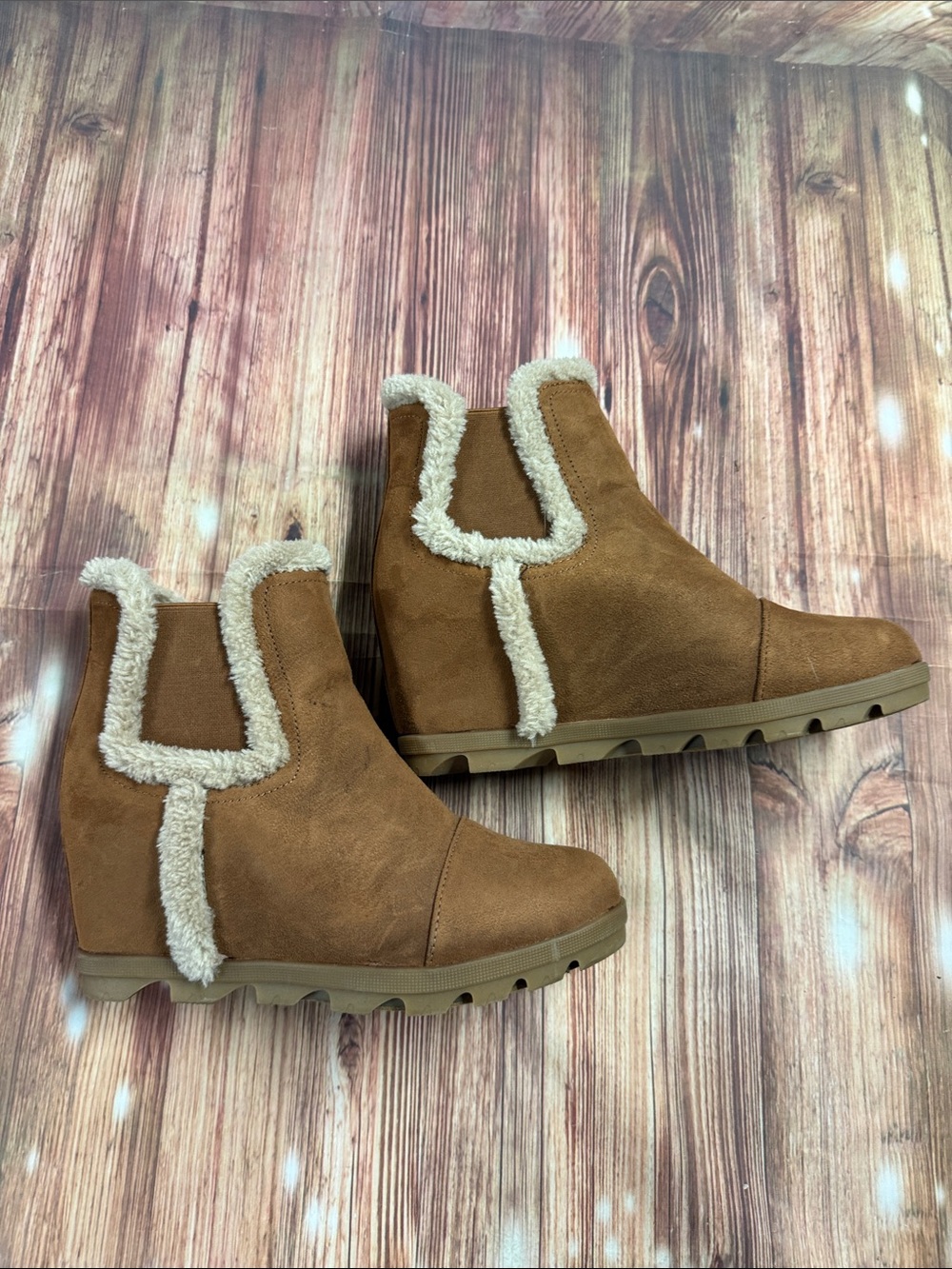 Women’s Maurice’s Caroline Faux Fur Wedge Ankle Bootie with Sherpa Trim pull on